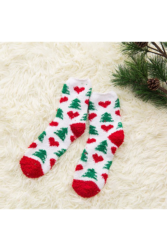 1Pair Women's Christmas Warm Socks Coral Plush Middle Tube Socks Stockings