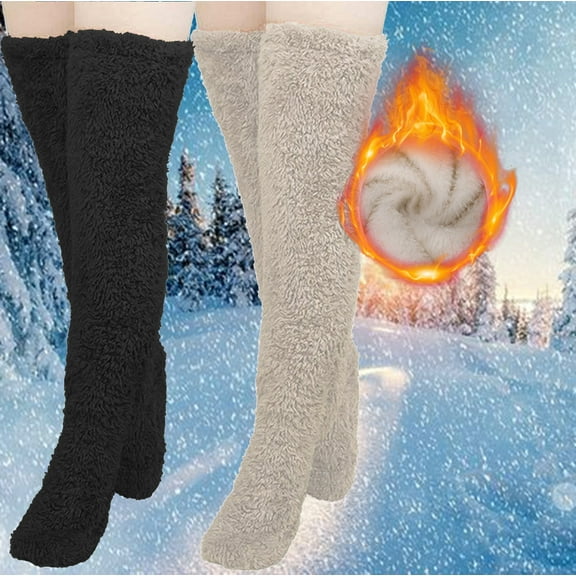 Naughtyhood 2 Pairs Unisex High Fuzzy Socks Winter Over Knee Leg Warmers Plush Slipper Socks,Women Christmas Home Sleeping Socks