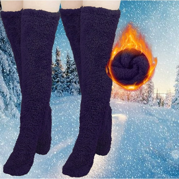 Naughtyhood 2 Pairs Unisex High Fuzzy Socks Winter Over Knee Leg Warmers Plush Slipper Socks,Women Christmas Home Sleeping Socks