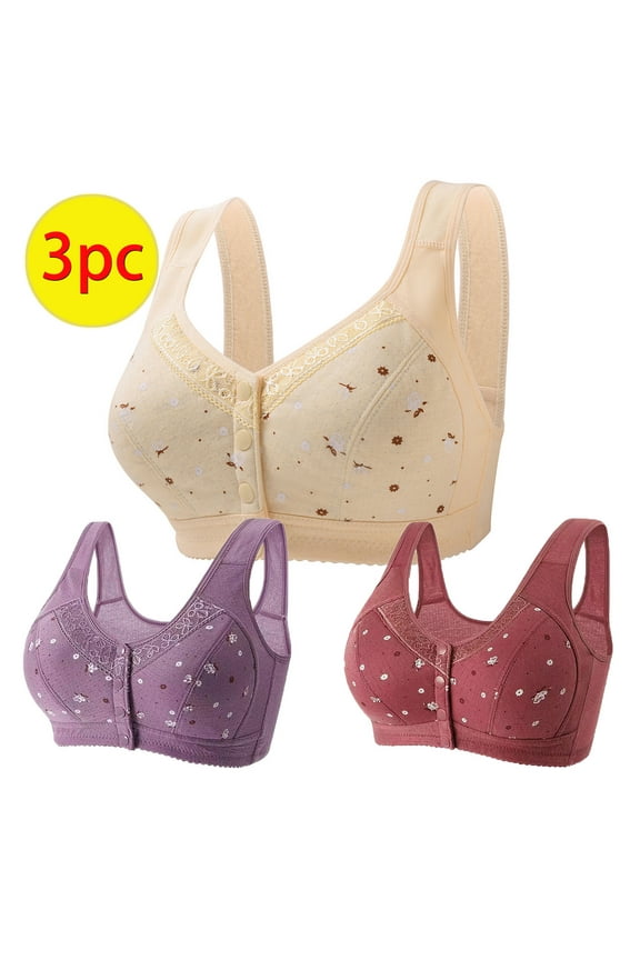 3PCS Front Closure Bras for Seniors, Sports Push Up Bras for Women Wireless Bras Front Snaps Seniors,T-Shirt Bra, Everyday Bras