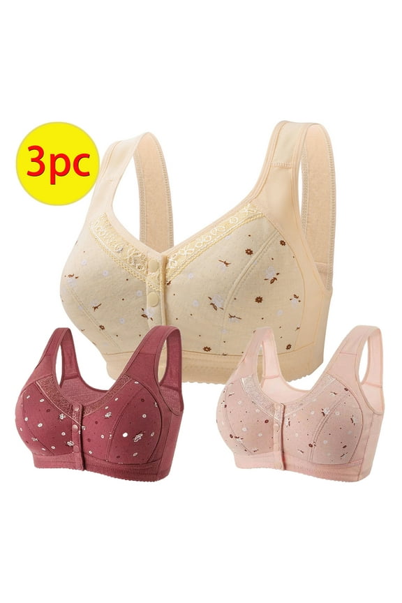 3PCS Front Closure Bras for Seniors, Sports Push Up Bras for Women Wireless Bras Front Snaps Seniors,T-Shirt Bra, Everyday Bras