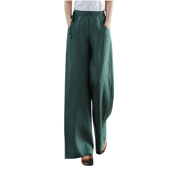 Naughtyhood Boho Pants for Women High Waisted Lightweight Womens Pants Women's Casual Loose Pants High Waist Solid Color Cotton Linen Side Drawstring Belt Wide Leg Pants Womens Pants