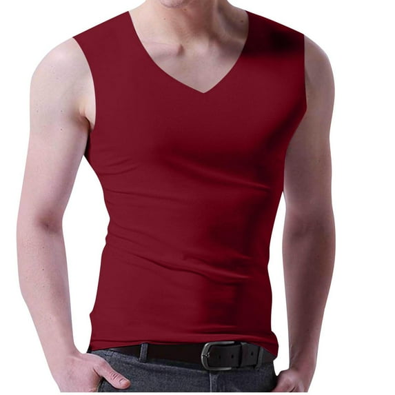 Naughtyhood Sleeveless T-shirts for Men Pullover Solid Color Outdoor Elastic Tight Without Marksr Solid Color V-Neck,M-XXXXXL