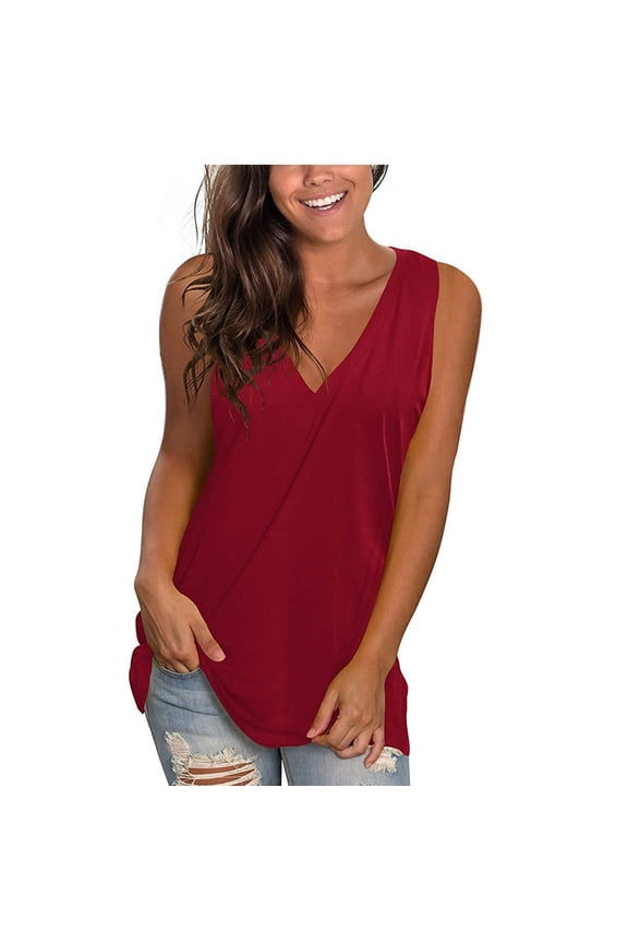 Cotton Tank Top Women,Women's Casual Solid V-Neck Gradient Sleeveness Tops Loose Singlet Blouses,Women's Tank Top,Wine,L