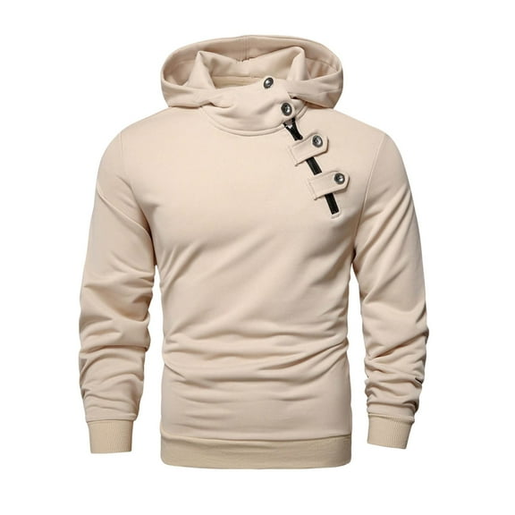 Naughtyhood Hoodies for Men Men Solid-Color Casual Loose Fashionable Button Zipper Long Sleeve Hooded Blouse