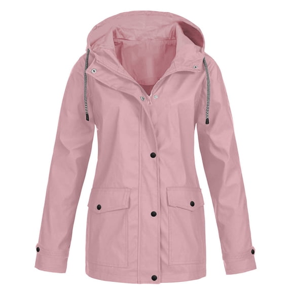Naughtyhood Jackets for Women,Women Solid Rain Jacket Outdoor Plus Size Hooded Raincoat Windproof M