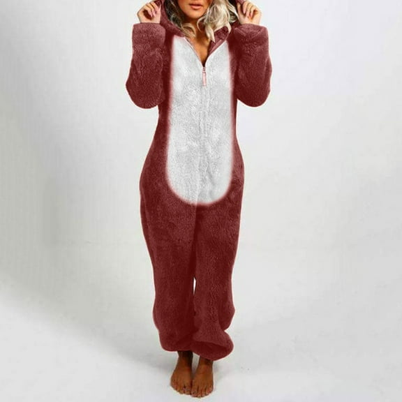 Naughtyhood Jumpsuits for Women,Women Long Sleeve Hooded Jumpsuit Pajamas Casual Winter Warm Rompe Sleepwear