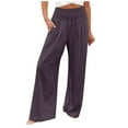 thumbnail image 1 of Naughtyhood Linen Pants ,Women's Casual Slim High Elastic Waist Solid Color Sports Cotton And Linen Pants Brown XXXL, 1 of 5