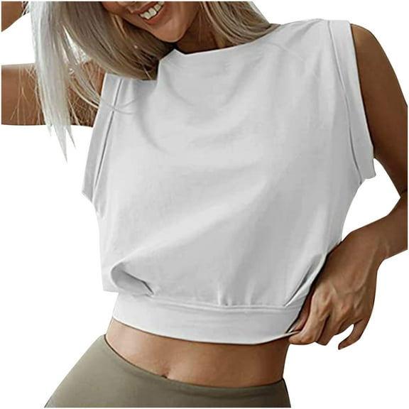 Naughtyhood Loose Summer Tops for Women,Sexy Casual Women's Sleeveless Solid Round Neck Tops Ladies Blouse Loose Crop Singlet,Women's Tank Top,White,L