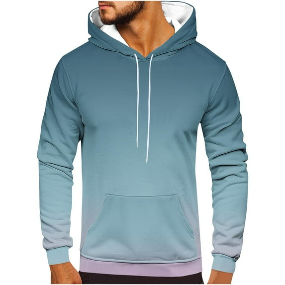Naughtyhood Men's Fashion Hoodies & Sweatshirts Hooded Tee Shirts for Men Men Casual Fashion Round Neck Pockets Gradation Print Pullover Long Sleeve Tops Hooded Sweatshirt