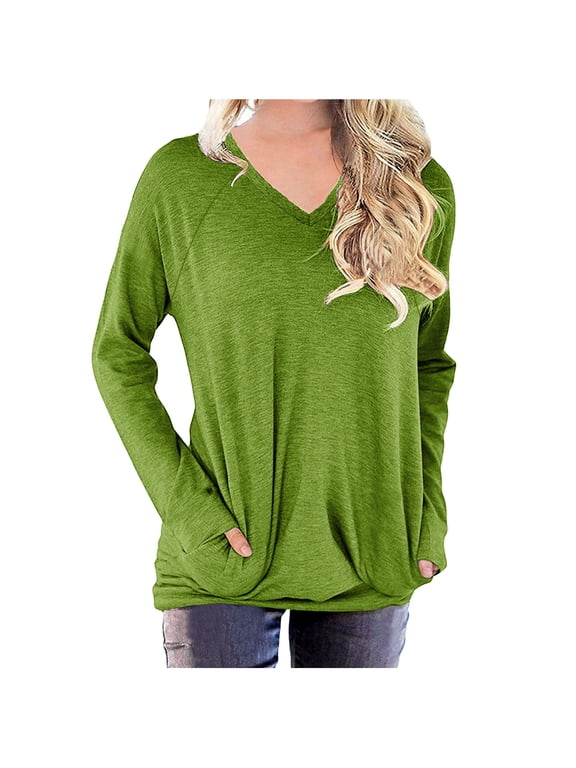 Oversized Tshirts Shirts for Women Solid Workout Sweatshirts Casual Basic Long Sleeve Shirt Classic Crew Neck Top