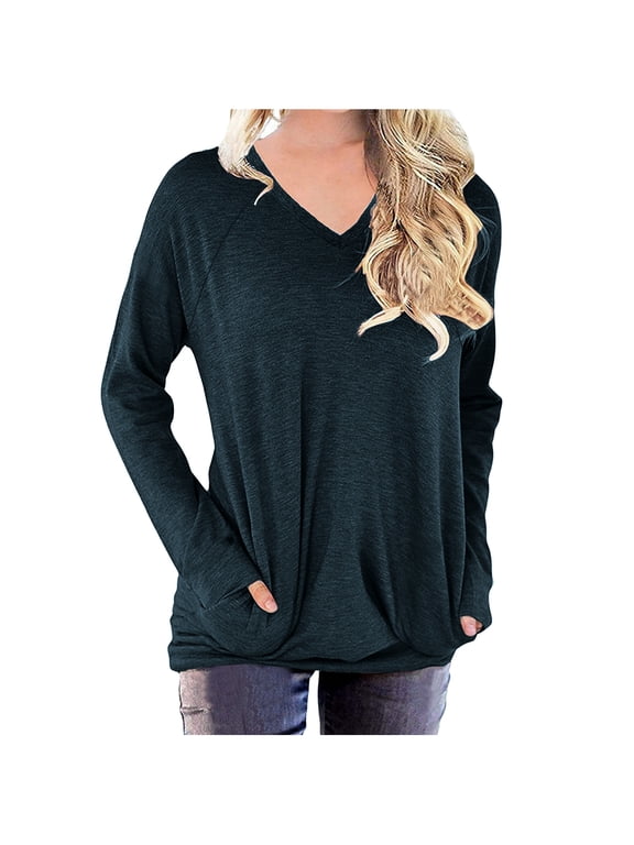 Oversized Tshirts Shirts for Women Solid Workout Sweatshirts Casual Integral Long Sleeve Shirt Classic Crew Neck Top