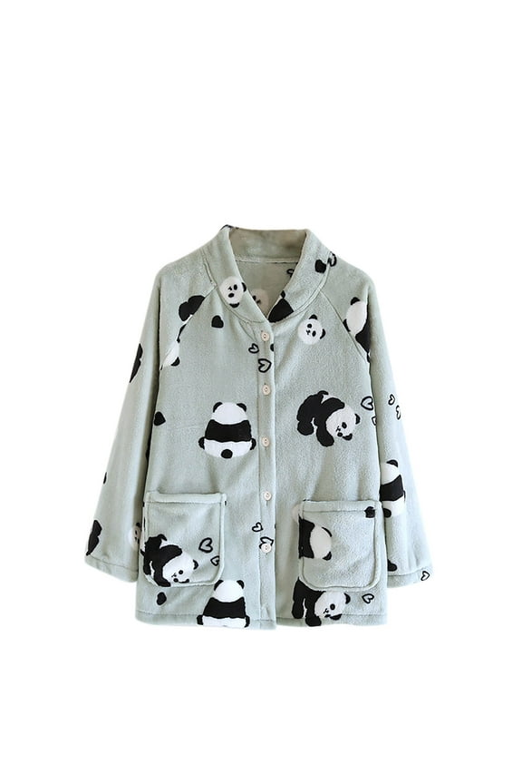 Pajama Jacket Womens Pajama Fleece Women's Sleepwear Fashion Women's Flannel Long Sleeve Print Coat Thermal Top Home Pocket Coat Pajama,M-XL