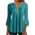 thumbnail image 1 of Naughtyhood Shirts for Women,Women's Casual Trumpet 3/4 Sleeve Buttoned Integral Ruched Tops Pleated T-shirts Blouses Green M, 1 of 7