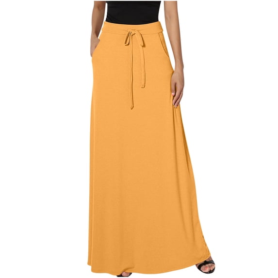Naughtyhood Skirts for Women 2024!Casual Skirts for Women Women's Fashion Solid Color Pocket Elastic Waist Casual Ankle Skirt,Womens Casual Skirts for Summer
