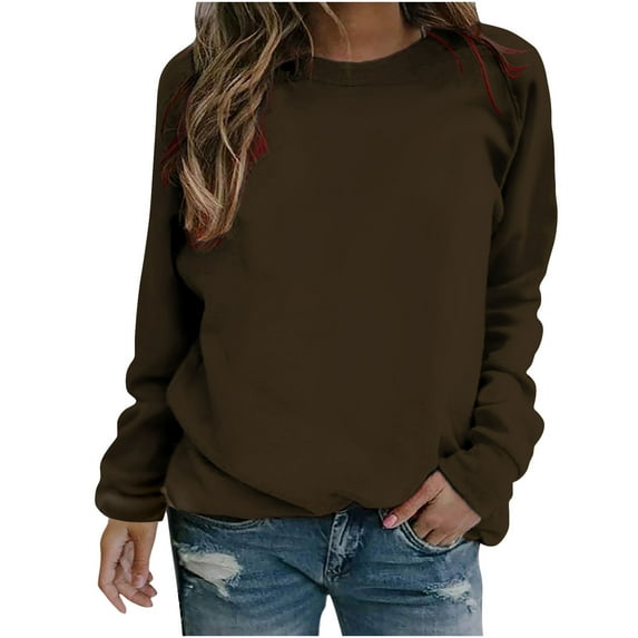 Naughtyhood Sweatshirts,Women Long Sleeves Casual Shirts Printing Round Neck Sweatshirt Pullover Loose Tunic Tops Brown L