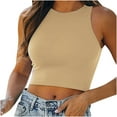 thumbnail image 1 of Naughtyhood Tankinis for Women 2024,Sexy Casual Women's Sleeveless Solid Round Neck Tops Ladies Blouse Crop Singlet,Women's Tank Top,Khaki,XL, 1 of 7
