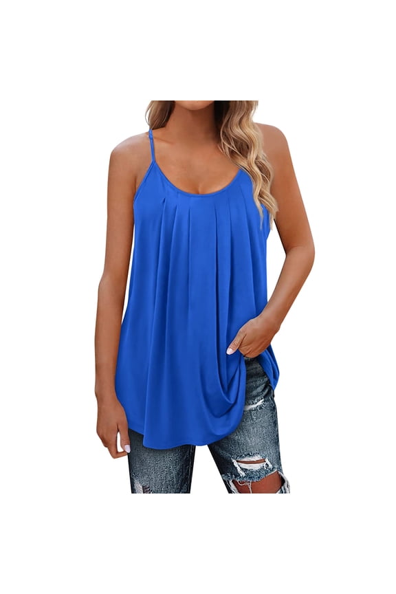 Tankinis for Women 2024,Women Summer Fashion Casual Sleeveless Round-Neck Solid Tank Tops Blouse Singlet,Women's Tank Top,Blue,M