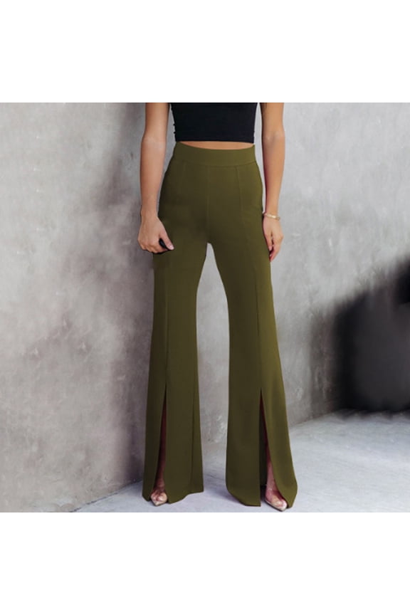 Trending Pants for Women 2024 Womens Lounging Pants Fashion Women Comfortable Casual High Waisted Solid Color Horn Vent Full Length Pants Womens Pants