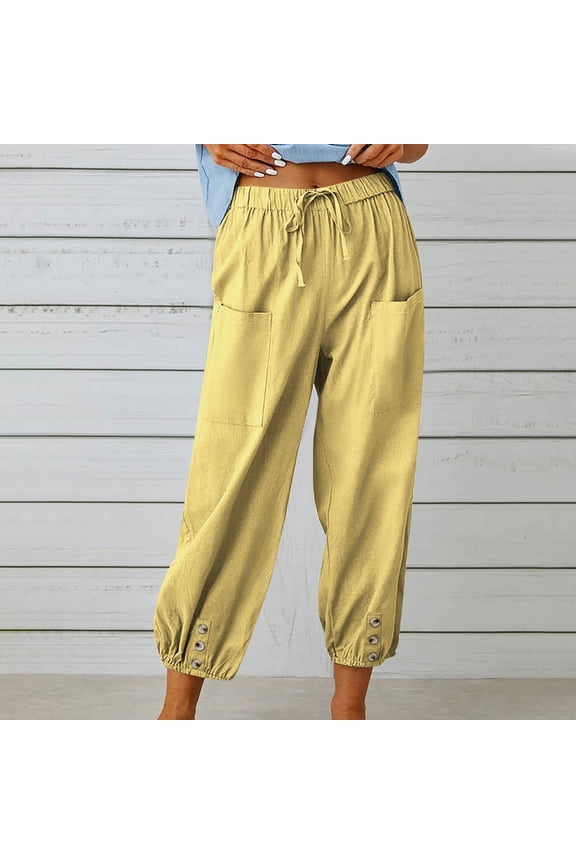 Trending Pants for Women 2024 Womens Trendy Pants Fashion Women Summer Button Casual Loose Cotton And Linen Pocket Trousers Pants Womens Pants,Women's Leisure Pants with Pockets