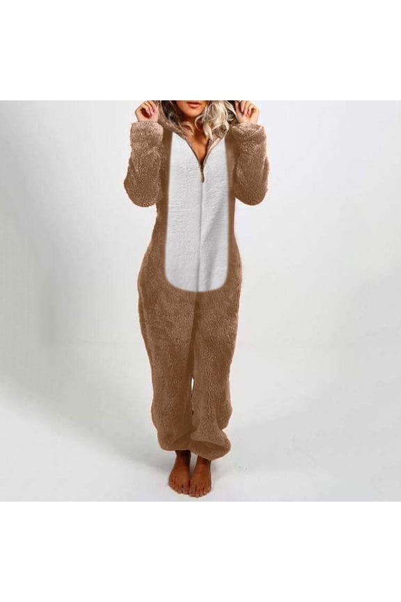 Unisex Adult Pajamas Bear Sleepwear Onesie Winter Pocket Jumpsuit Loose Funny Thicken Pajamas