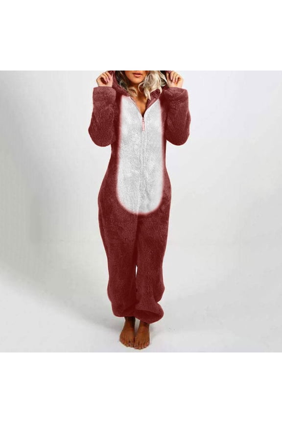 Unisex Adult Pajamas Bear Sleepwear Onesie Winter Pocket Jumpsuit Loose Funny Thicken Pajamas