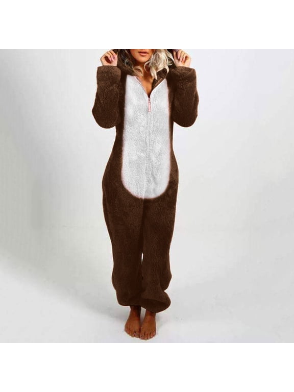 Jumpsuits for Women,Women Long Sleeve Hooded Jumpsuit Pajamas Casual Winter Warm Rompe Sleepwear