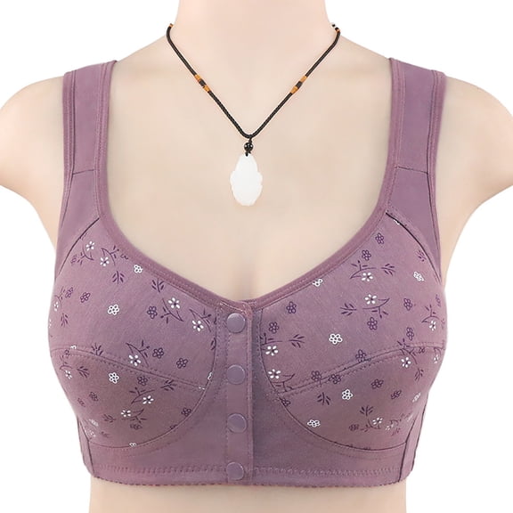 Naughtyhood Woman's Bra Embroidered Glossy Comfortable Breathable Underwear No Rims Intimates Comfor Easy Close Bra Front Buckle Corset Soft Cotton Bra Mom Grandma Gift Bra