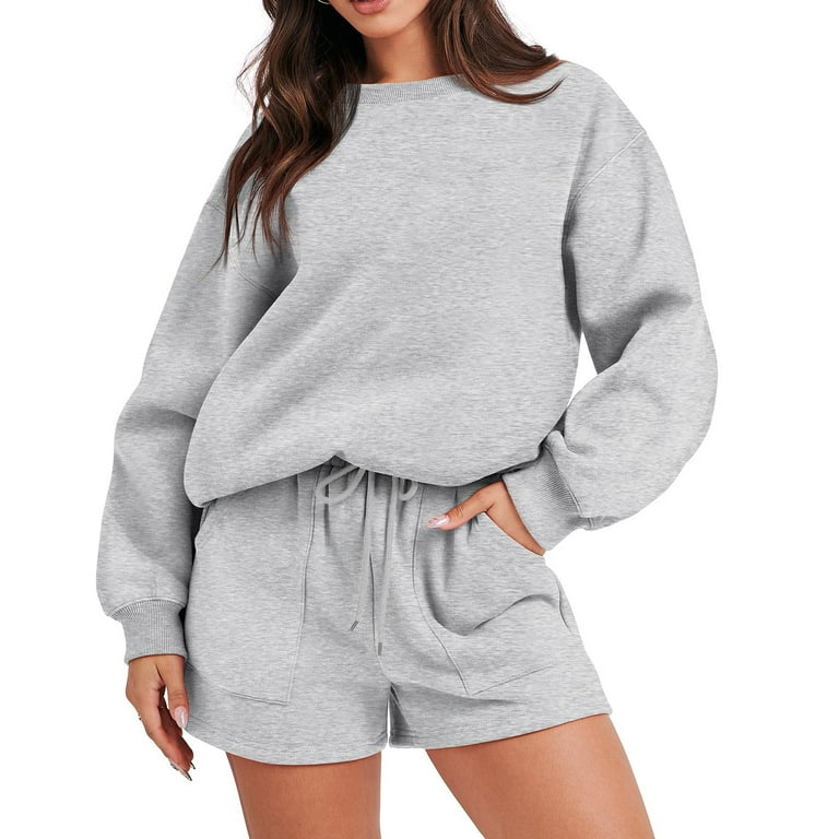 Naughtyhood Women 2 Piece Outfits Hoodie Short Set Oversized Sweatshirt Shorts Sweatsuit Fall Clothes