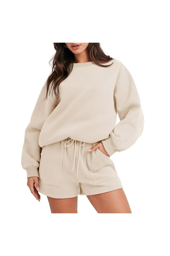 Women 2 Piece Outfits Hoodie Short Set Oversized Sweatshirt Shorts Sweatsuit Fall Clothes