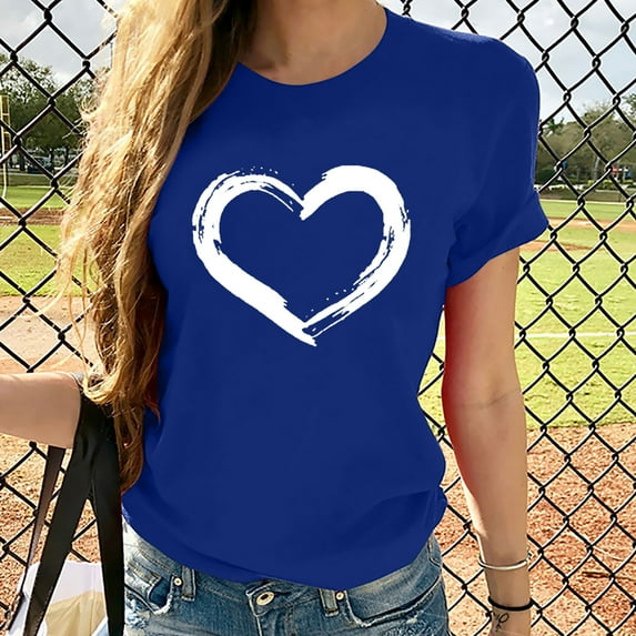 Naughtyhood Women Clearance Short Sleeves Crewneck Heart-shaped Print Tops Casual Pullover Tops Blouse T-shirt