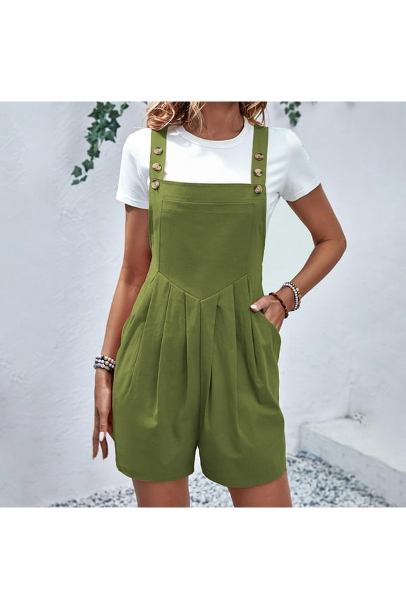 Women Jumpsuits Casual Summer Summer Jumpsuit for Women Dressy Fashion Women Pocket Button Sleeveless Jumpsuit Solid Bodysuit Playsuit Rompers,Jumpsuits for Women Summer