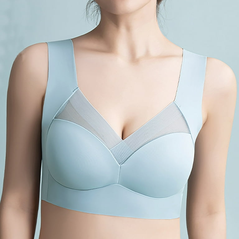 Women Seamless Plus Size Sport Bra Women Comfy Soft Vest Support Lingerie  Lace Bra (XXL, BLUE)