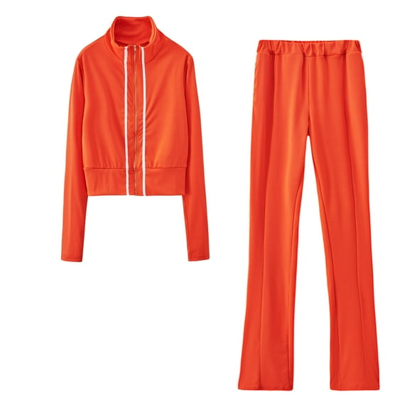 Naughtyhood Women Solid Color Hooded Sweatshirt and pant Tracksuit Sport Suit Matching Sets for Women Orange L