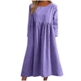 thumbnail image 1 of Naughtyhood Women Solid Color Long Sleeved Round Neck Dress With Pocket Purple S, 1 of 6