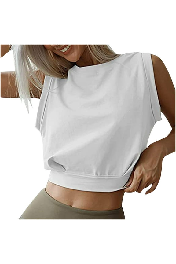 Women Summer Tank Tops,Sexy Casual Women's Sleeveless Solid Round Neck Tops Ladies Blouse Loose Crop Singlet,Women's Tank Top,White,M