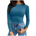 thumbnail image 1 of Naughtyhood Women's Clearance Fall Fashion Long Sleeve Stretch Slim Fitted Pullover Tops Ribbed Knit Blouse Solid Integral Tops, 1 of 1