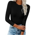 thumbnail image 1 of Naughtyhood Women's Fall Fashion Long Sleeve Stretch Slim Ribbed T-Shirt Blouse Solid Basic Tops Pullover Undershirt Tops Soft Breathable Round Neck Undershirt Tops, 1 of 8