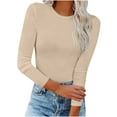 thumbnail image 1 of Naughtyhood Women's Fall Fashion Long Sleeve Stretch Slim Ribbed T-Shirt Blouse Solid Integral Tops Pullover Undershirt Tops Soft Breathable Round Neck Undershirt Tops, 1 of 1