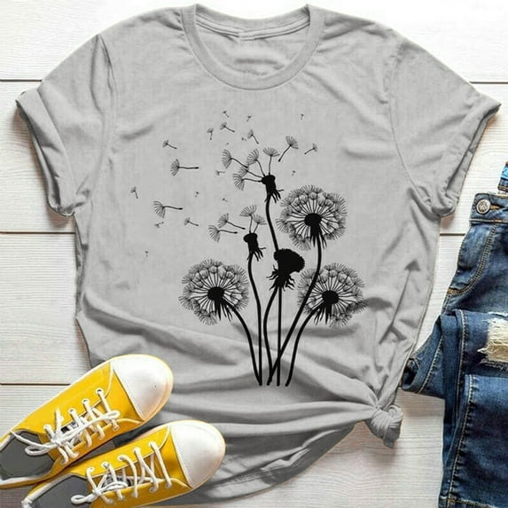 Naughtyhood Women's Clearance New T-Shirt Fashion Short Sleeves Big Floral Flower Print Lady T-shirts Tops