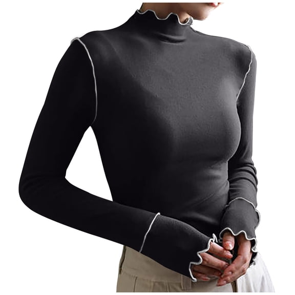 Naughtyhood Women's Winter Bottomed Double-sided Long Sleeve Clothes Tops Turtleneck Solid Color Fallow Commuting Undershirt Fashion Slim Soft Breathable Integral Pullover Tops