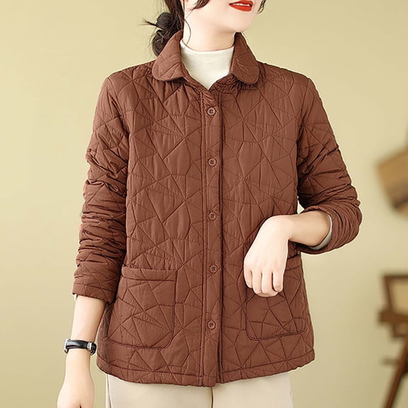 Naughtyhood Women's Winter Warm Coat Button Double Pocket Thin Cotton Overcoat