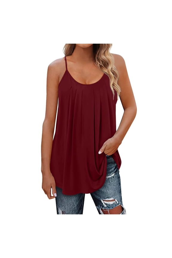 Womens Fashion Tank Tops,Women Summer Fashion Casual Sleeveless Round-Neck Solid Tank Tops Blouse Singlet,Women's Tank Top,Wine,XXL