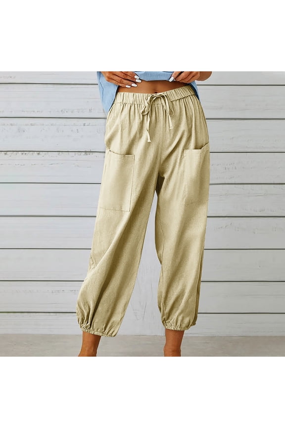 Trending Pants for Women 2024 Womens Trendy Pants Fashion Women Summer Casual Loose Cotton And Linen Pocket Trousers Pants Womens Pants,Women's Leisure Pants with Pockets