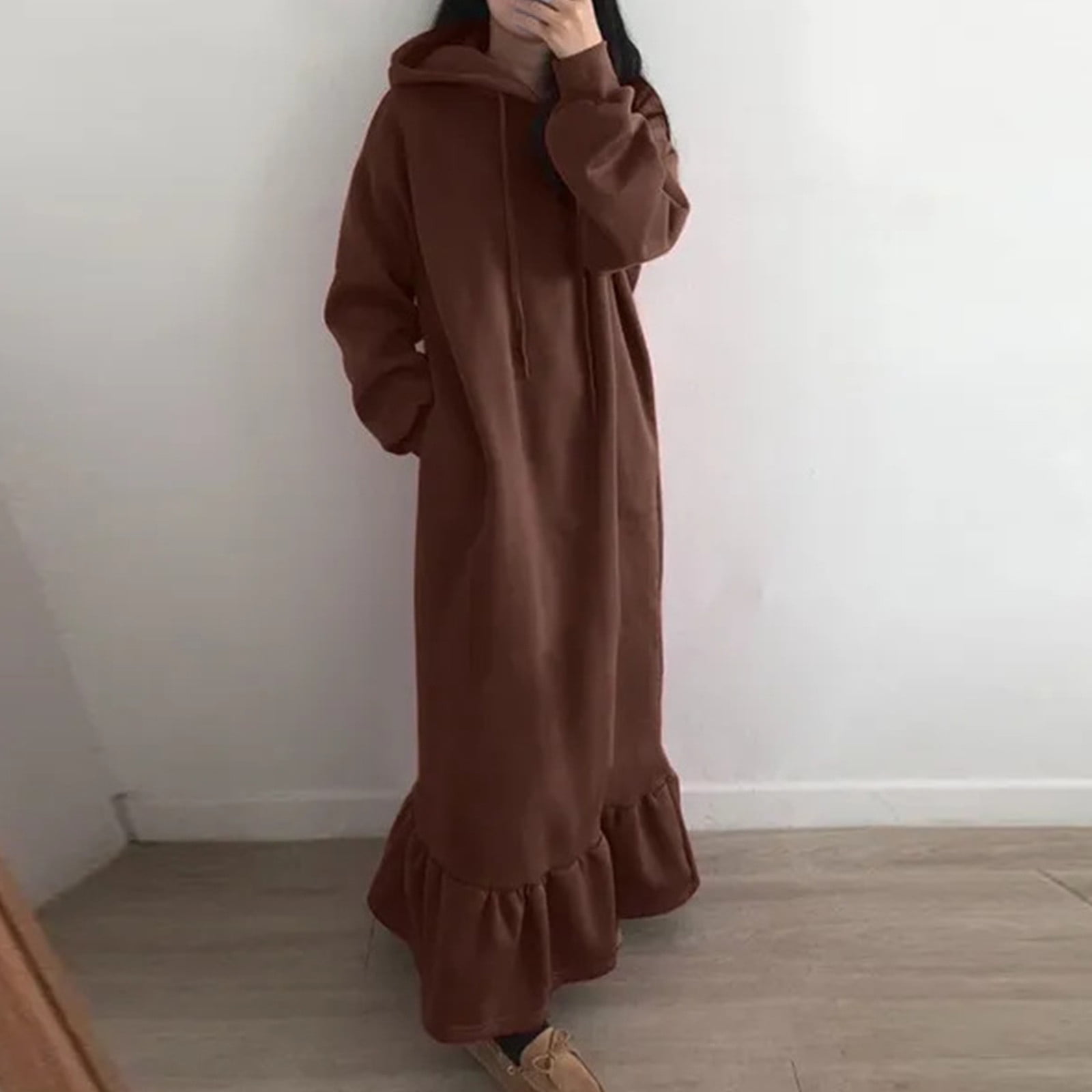 Naughtyhood Womens Maxi Long Hoodie Dress Thicken Fleece Lined