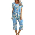 thumbnail image 1 of Naughtyhood Womens Pajama Sets, Women's Printing Round Neck Short Sleeve Sleepshirt And Pants Sets Loungewear Pajamas With Pockets Matching Sky Blue XXL, 1 of 7