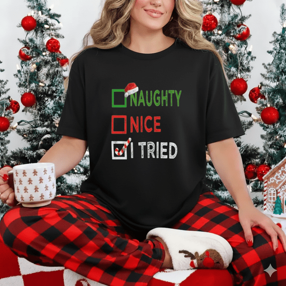 Naughtytry Classic Nice Naughty I Tried Funny Holiday Humor Unisex T-Shirt, up to size 5XL
