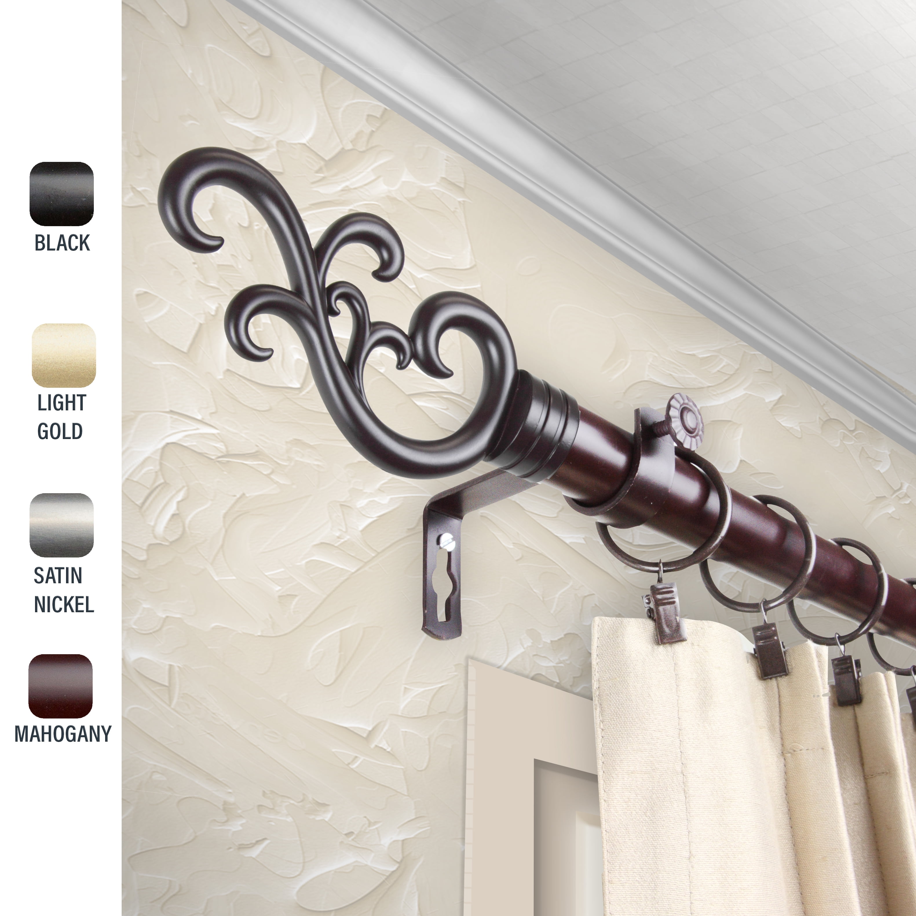 Naureen 1" dia. Curtain Rod 120-170 inches - Mahogany