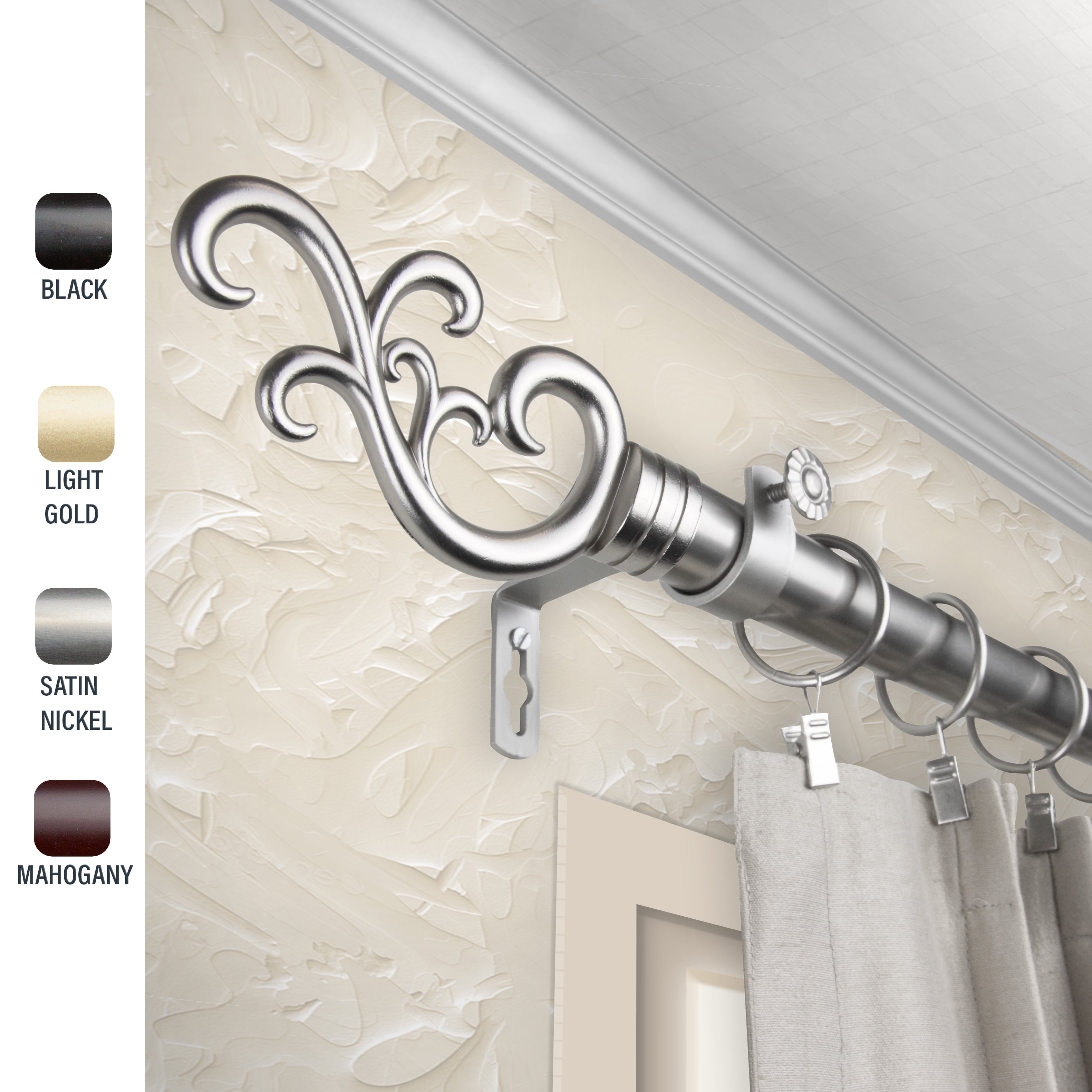 Naureen 1" dia. Curtain Rod 120-170 inches - Satin Nickel
