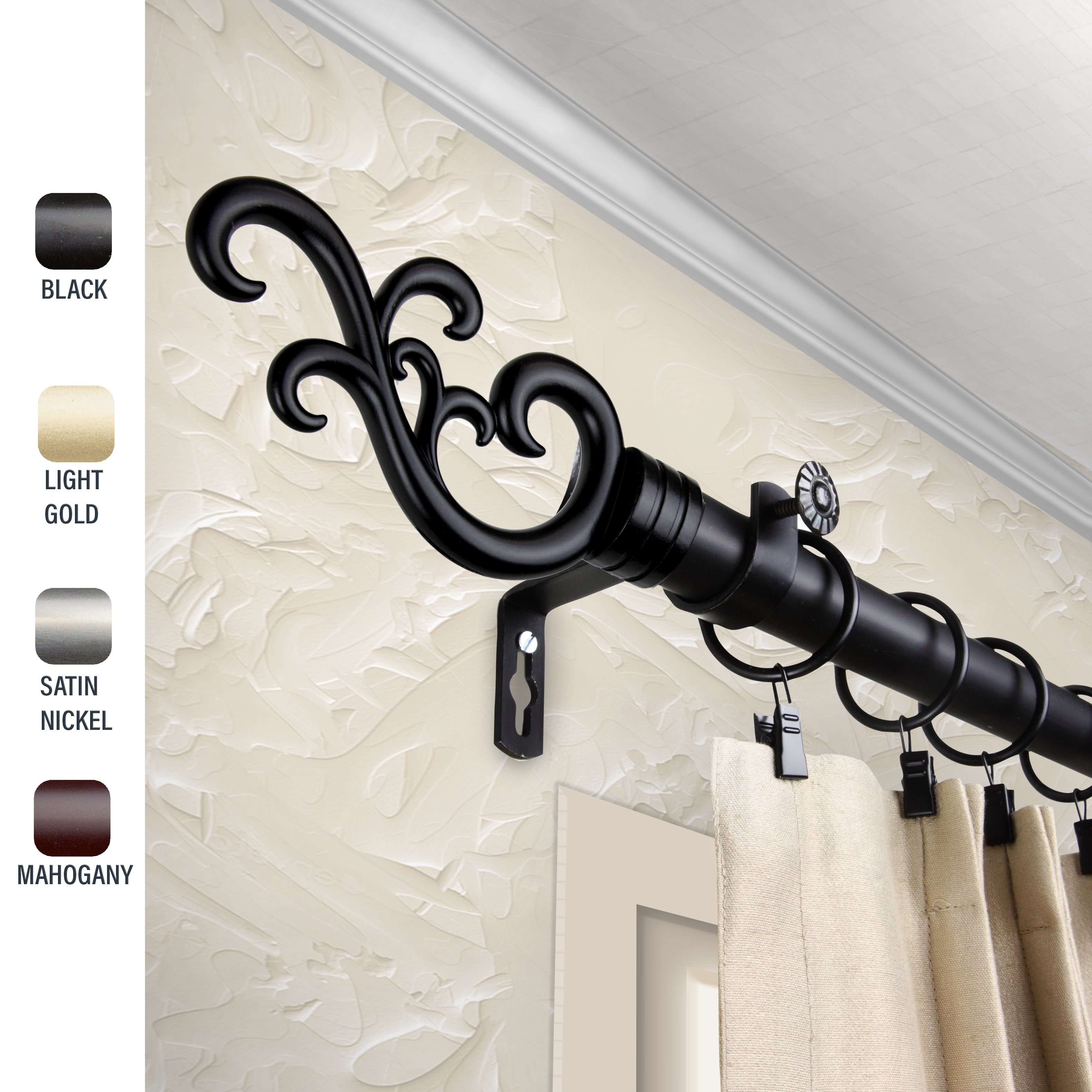 Naureen 1" dia. Curtain Rod 66-120 inches - Black